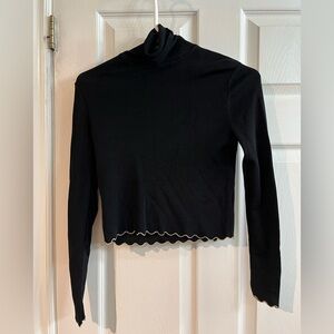 Zara | Black Cropped Knit Turtle Neck with gold edging size S